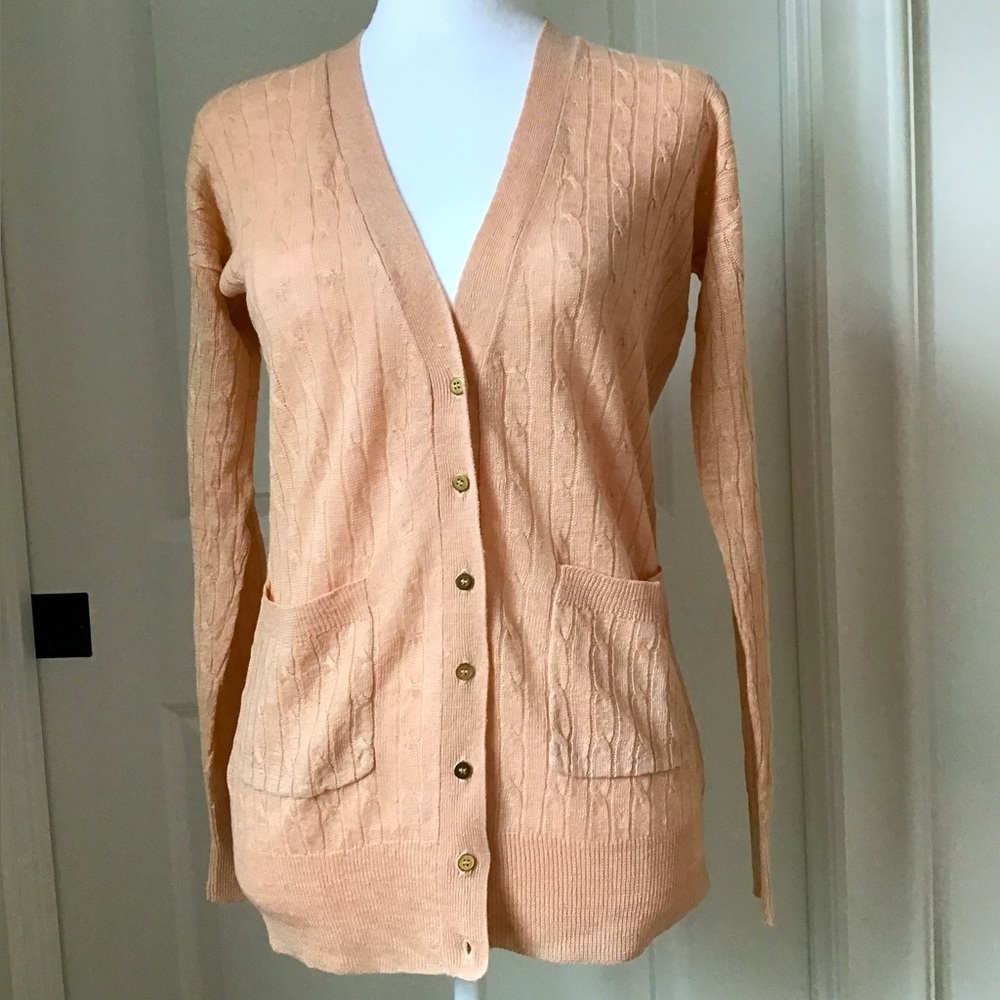 NWOT J.Crew SZ XXS Women’s Apricot Linen Cable Knit Cardigan Sweater